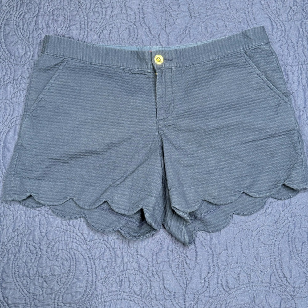 Lilly Pulitzer Dusty Blue Scalloped High-Waist Shorts